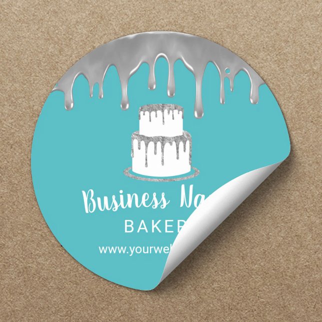 Backwaren Konditorei Koch Cake Logo Silver & Türki Runder Aufkleber (Von Creator hochgeladen)