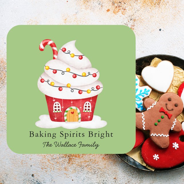 Backwaren Spirituosen Bright Cupcake Weihnachtsfei Quadratischer Aufkleber (Von Creator hochgeladen)