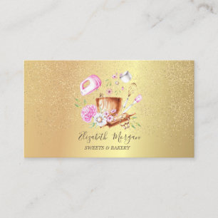 Backwerkzeuge Blumen Rosen Gold Konfetti Visitenkarte