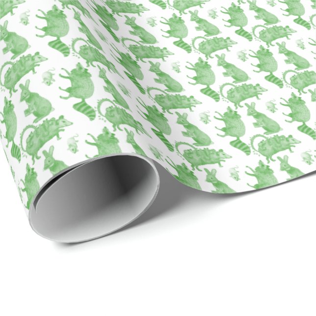 Backyard Animal Holiday Wrapping Paper (Green) Geschenkpapier (Rolleneckpunkt)