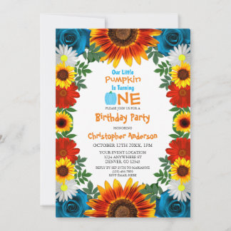 Backyard Autumn Floral Little Pumpkin Birthday Einladung