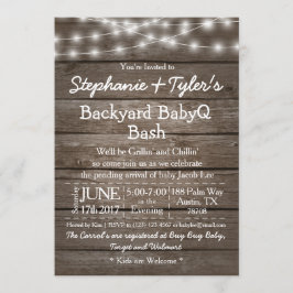 Backyard BabyQ Bash Lights Wood Rustic Baby Dusche Einladung