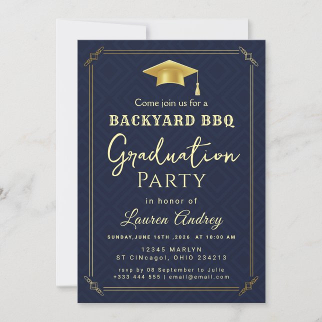 Backyard BBQ Graduation Party Invitation Einladung (Vorderseite)