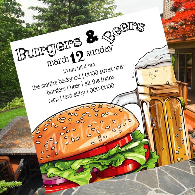 Backyard Burgers & Beer Summer | Einladung im Früh (Big burger | big beer spring and summer celebrations and party invitations to customize.  )