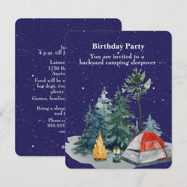 Backyard Camping Geburtstagsparty Young Boy Feiertagskarte (Vorne/Hinten)