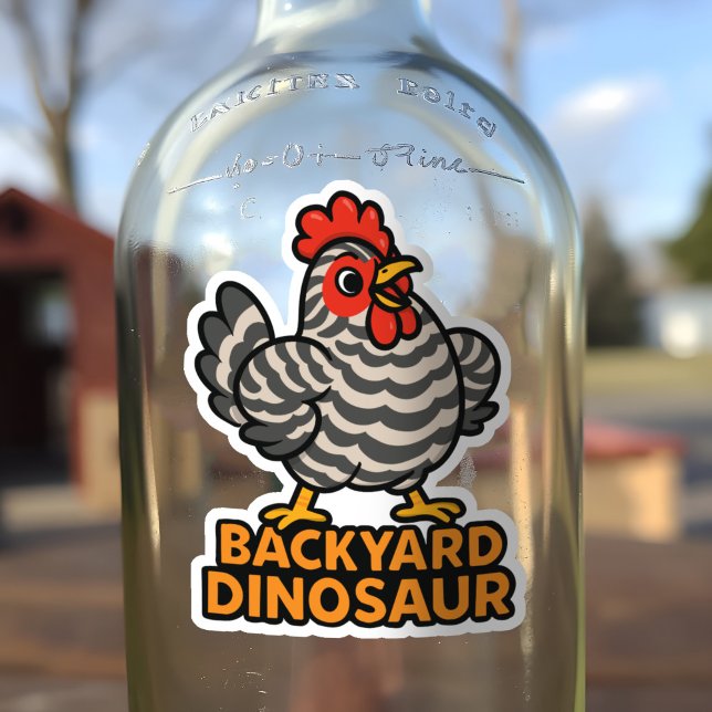 Backyard Dinosaur Barred Plymouth Rock Chicken Fun Aufkleber (Backyard Dinosaur funny Barred Plymouth Rock pet chicken cartoon drawing sticker for coop keepers)