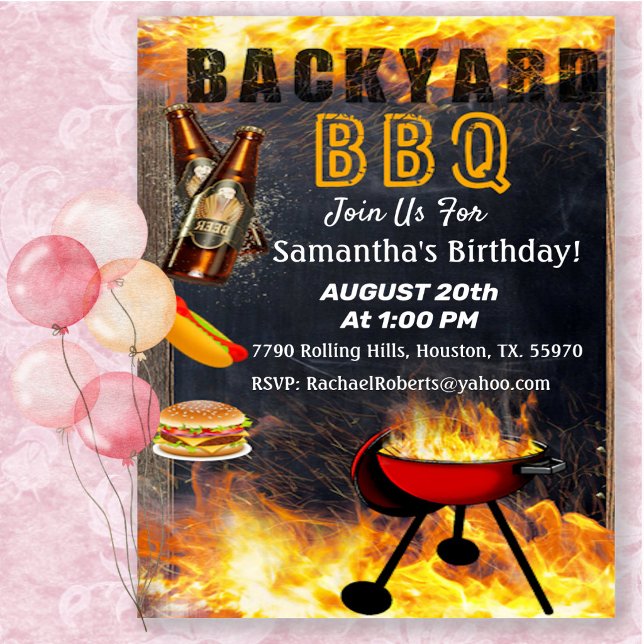 Backyard Flaming GRILLEN Grill Einladung Geburtsta (Von Creator hochgeladen)