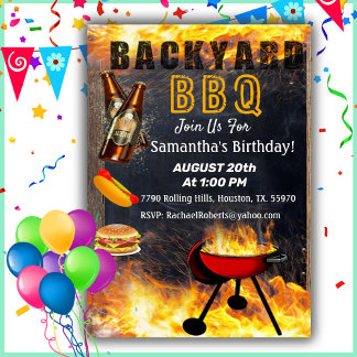 Backyard Flaming GRILLEN Grill Einladung Geburtsta