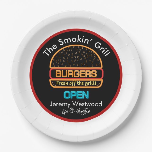 Backyard Grill Master Burgers Papierplatten Pappteller (Vorderseite)