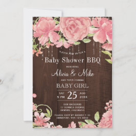 Backyard GRILLEN Baby Dusche rustikale Rosa Baby Einladung
