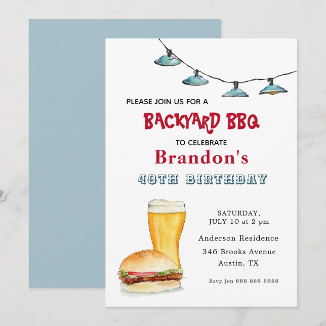 Backyard GRILLEN Birthday Einladung (Vorne/Hinten)
