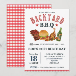 Backyard GRILLEN Male Birthday Red Gingham Beer Einladung