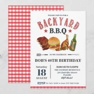 Backyard GRILLEN Male Birthday Red Gingham Beer Einladung