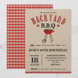 Backyard GRILLEN Male Birthday Red Gingham Craft Einladung