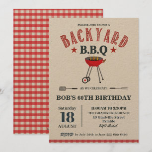 Backyard GRILLEN Male Birthday Red Gingham Craft Einladung