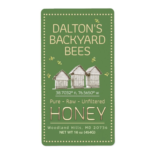 Backyard Hive Honey Jar Label Little Bees on Green (Vorne)