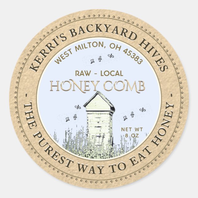 Backyard Hive Pure Raw Local Honeycomb Label Runder Aufkleber (Vorderseite)
