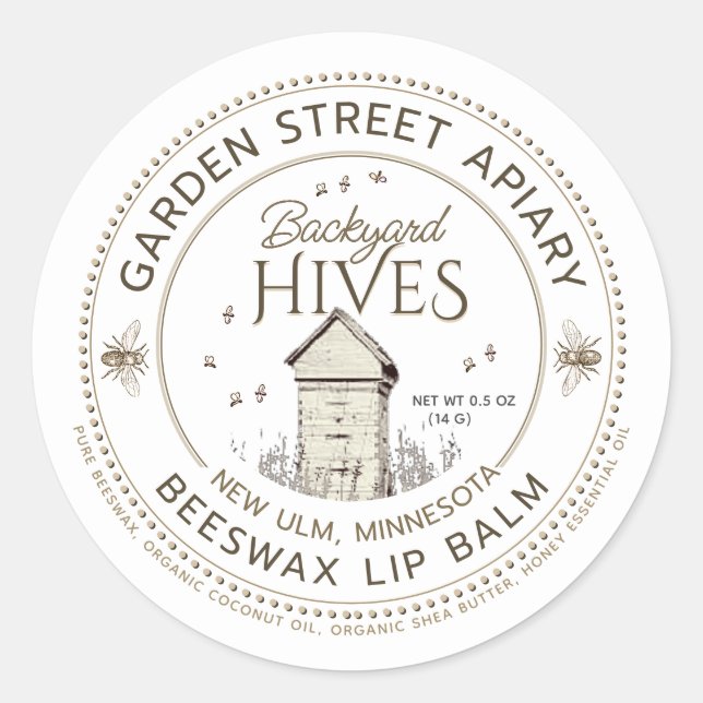 Backyard Hives BeesWachs Lip Balm Label Runder Aufkleber (Vorderseite)