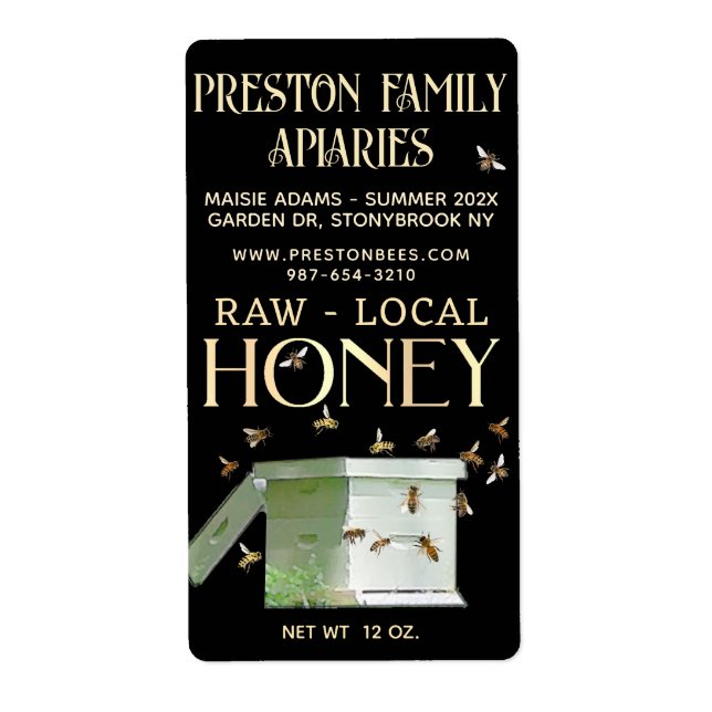 Backyard Honey 12 oz Jar Label Beehive Black (Vorne)