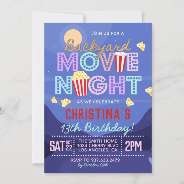 Backyard Movie Geburtstag Einladung (Vorderseite)