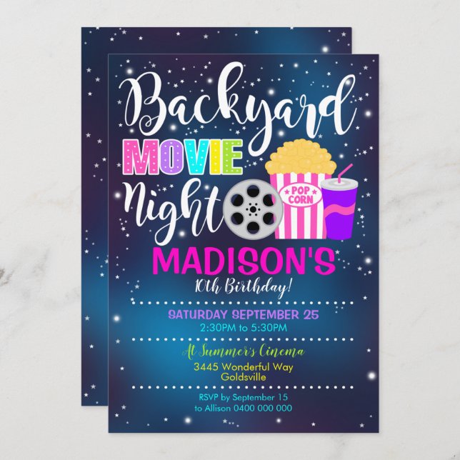 Backyard Movie Night Invasion Movies Party Einladung (Vorne/Hinten)