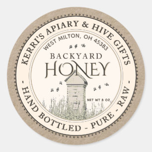 Backyard Nehmt Honey Label Hand Flaschen Roh Runder Aufkleber