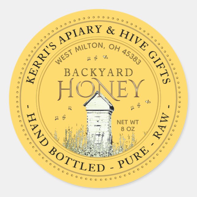 Backyard Nehmt Honey Label Hand Flaschen Roh Runder Aufkleber (Vorderseite)