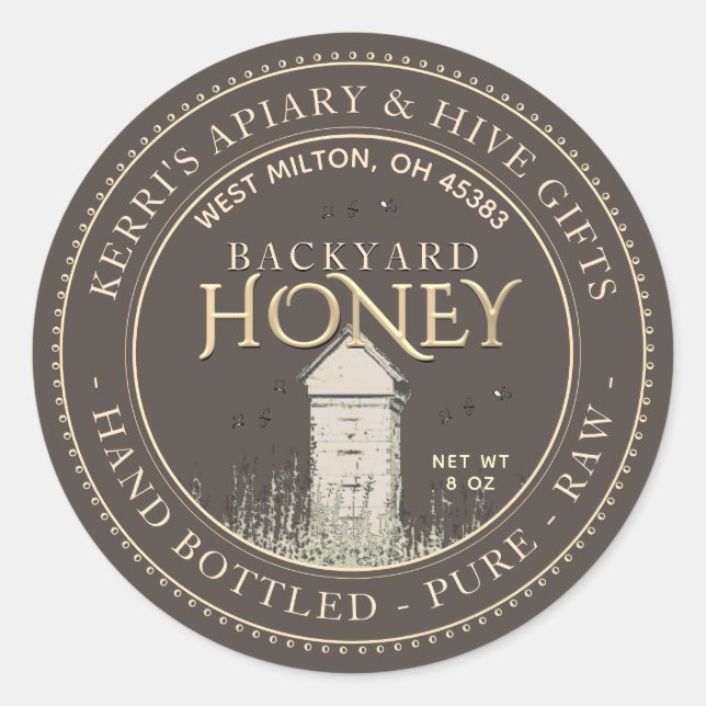Backyard Nehmt Honey Label Hand Flaschen Roh Runder Aufkleber (Vorderseite)