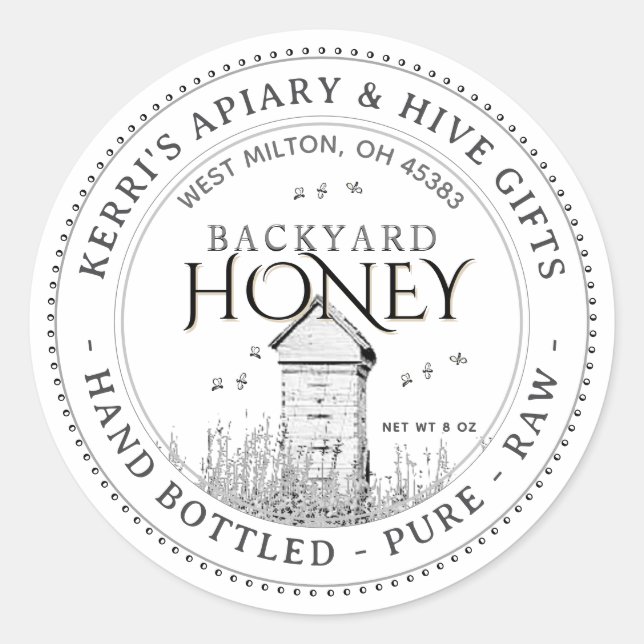 Backyard Nehmt Honey Label Hand Flaschen Roh Runder Aufkleber (Vorderseite)