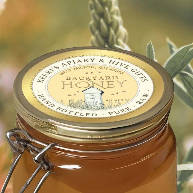 Backyard Nehmt Honey Label Hand Flaschen Roh Runder Aufkleber (Von Creator hochgeladen)