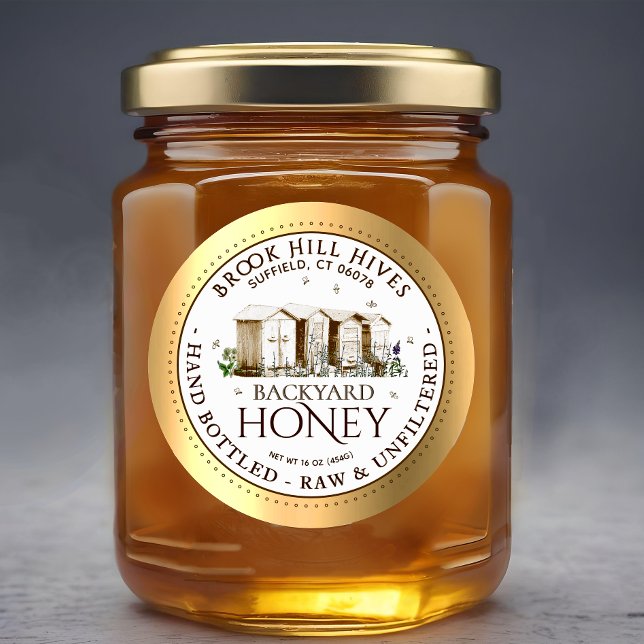 Backyard Nehmt Honey Label Hand Flaschen Roh Runder Aufkleber (Von Creator hochgeladen)