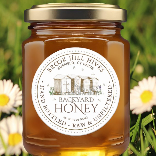 Backyard Nehmt Honey Label Hand Flaschen Roh Runder Aufkleber (Von Creator hochgeladen)