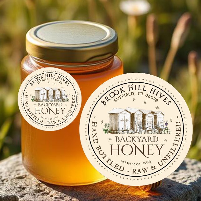 Backyard Nehmt Honey Label Hand Flaschen Roh Runder Aufkleber (Von Creator hochgeladen)