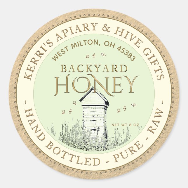 Backyard Nehmt Honey Label Hand Flaschen Roh Runder Aufkleber (Vorderseite)