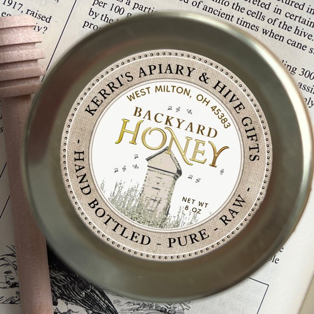 Backyard Nehmt Honey Label Hand Flaschen rohe Lind Runder Aufkleber (Von Creator hochgeladen)
