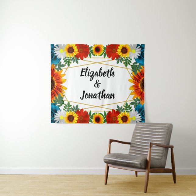 Backyard Summer Floral Geometric Wandteppich (Beispiel (Horizontal))