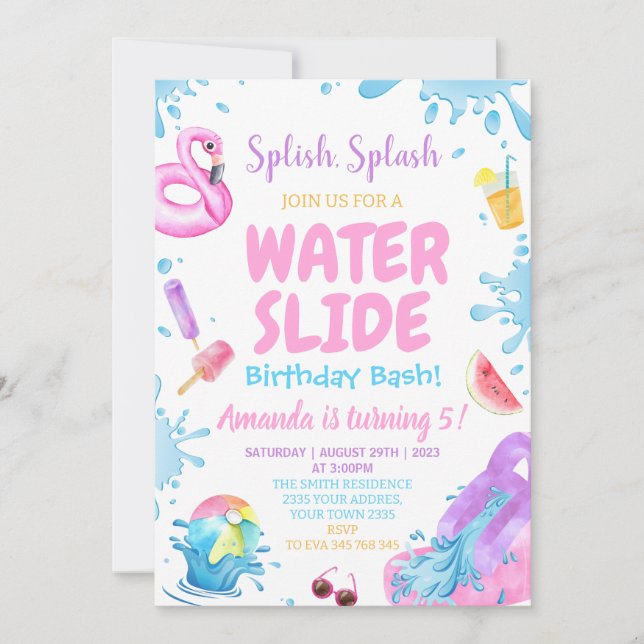 Backyard Water Slide Splash Birthday Party Einladung (Vorderseite)