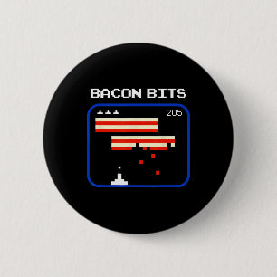 Bacon 8-Bit Video Game Player Retro Nerd Geek Button