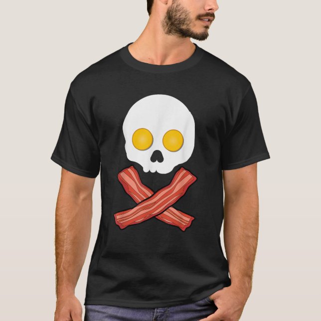 Bacon and Eggs Skull Crossbones Funny Fried Breakf T-Shirt (Vorderseite)