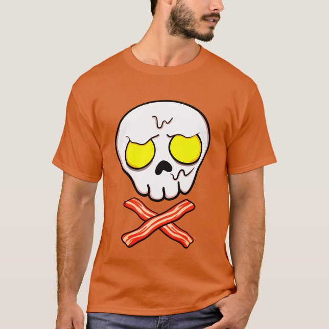 Bacon and Eggs Skull n Crossbones Funny T-Shirt (Vorderseite)