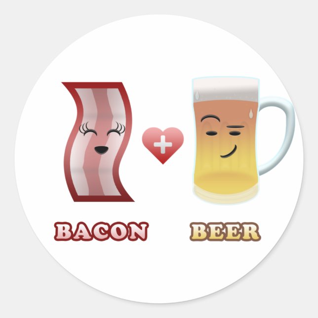 Bacon + Bier in Liebe Runder Aufkleber (Vorderseite)