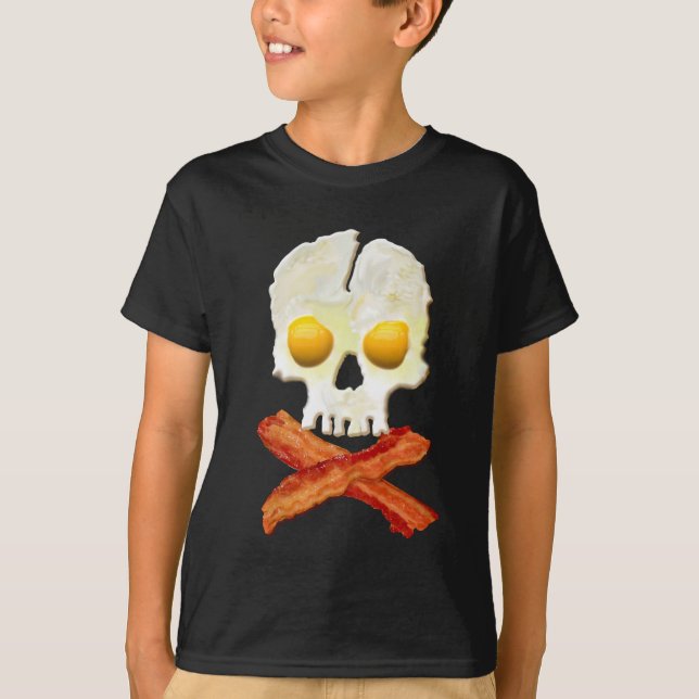 Bacon Crossbones Eier Schädelgröße T-Shirt (Vorderseite)