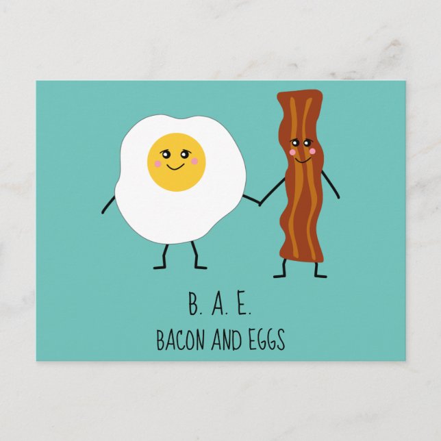 Bacon & Eggs BAE Niedlich Kawaii Valentines Postkarte (Vorderseite)