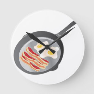 Bacon & Eggs Runde Wanduhr