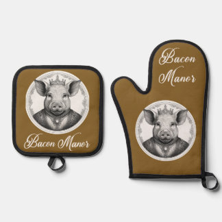 Bacon Manor Oven Mitt und Pot Holder Ofenhandschuh & Topflappen-Set