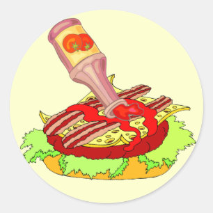 Bacon schweizer Käseeburger mit Ketschup Runder Aufkleber