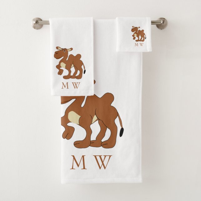 Bactrian Camel Design Monogrammed Badhandtuch Set (Insitu)