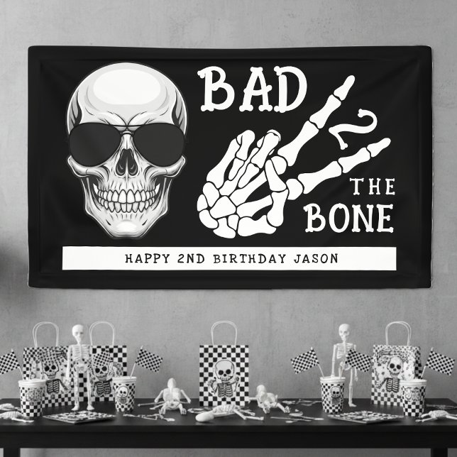 Bad 2 the Bone Skeleton 2nd Birthday Party Banner (Von Creator hochgeladen)