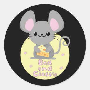 Bad and Classy Kawaii Rat essen Käse Gelb Runder Aufkleber