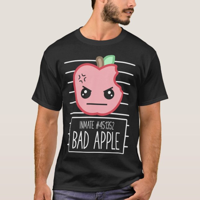Bad Apple Mugshot Silly Sarcastic Pun Bad Attitude T-Shirt (Vorderseite)
